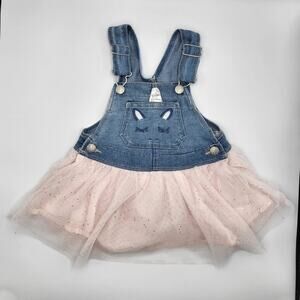 Classic OshKosh B'gosh Vestback Unicorn Detail Denim & Tulle Skirtall Dress 2T